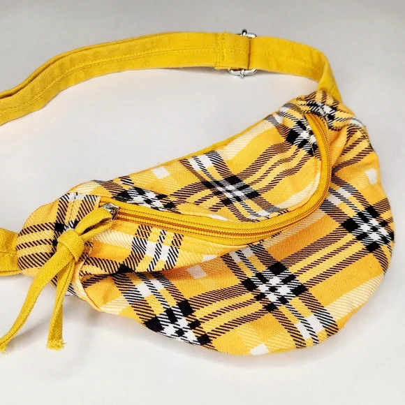 Yellow Plaid Canvas Fanny Pack Crossbody Bum Bag Clueless Aesthetic - Picture 1 of 8